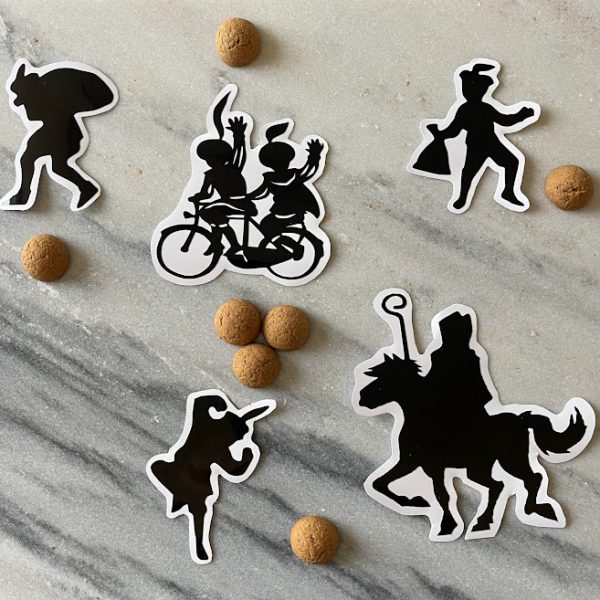 Herbruikbare raamstickers "diverse Sinterklaas figuurtjes" hoogte 7,5cm (5 stuks)