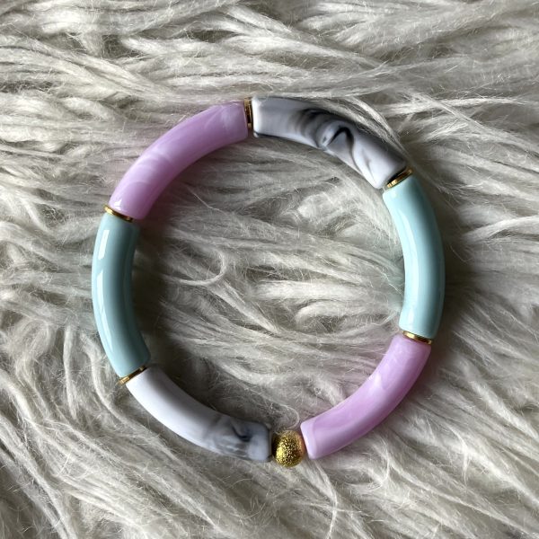 Tube armband lila/lichtblauw/grijs gemêleerd  (met zilver -/of goudkleur) - Afbeelding 3